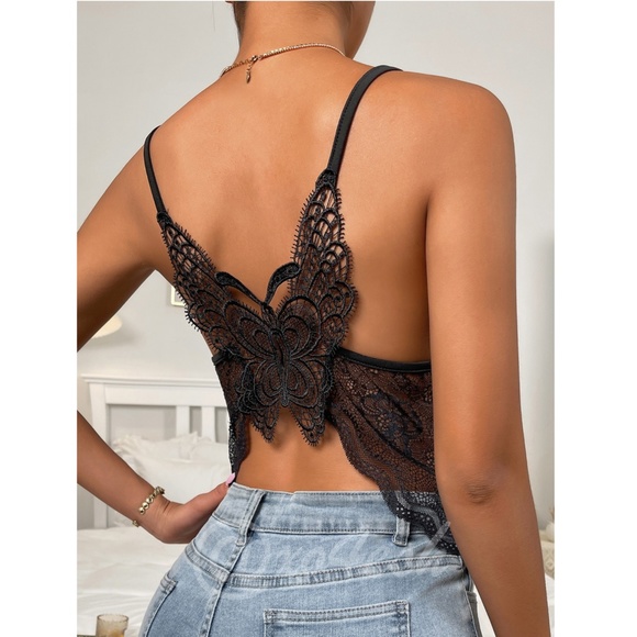 Butterfly Back Black Lace Cami Top - Picture 3 of 7